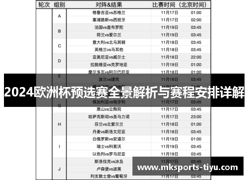 2024欧洲杯预选赛全景解析与赛程安排详解